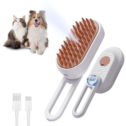 Dampfbürste für Katzen zum Haaren, 3-in-1-Dampfbürstenreiniger für Katzen mit faltbarem Griff, Haustier-Spa-Bürste für Katzen und Hunde, Enthaarungskamm für Katzen, Dampfbürste für Katzen, Haustier-Spray-Haarentfernungskamm