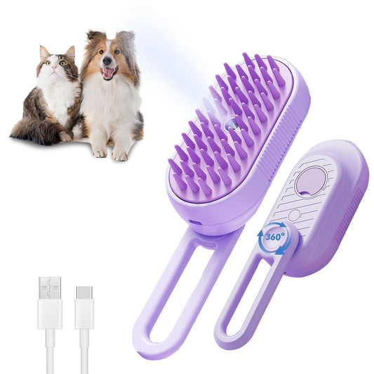 Dampfbürste für Katzen zum Haaren, 3-in-1-Dampfbürstenreiniger für Katzen mit faltbarem Griff, Haustier-Spa-Bürste für Katzen und Hunde, Enthaarungskamm für Katzen, Dampfbürste für Katzen, Haustier-Spray-Haarentfernungskamm